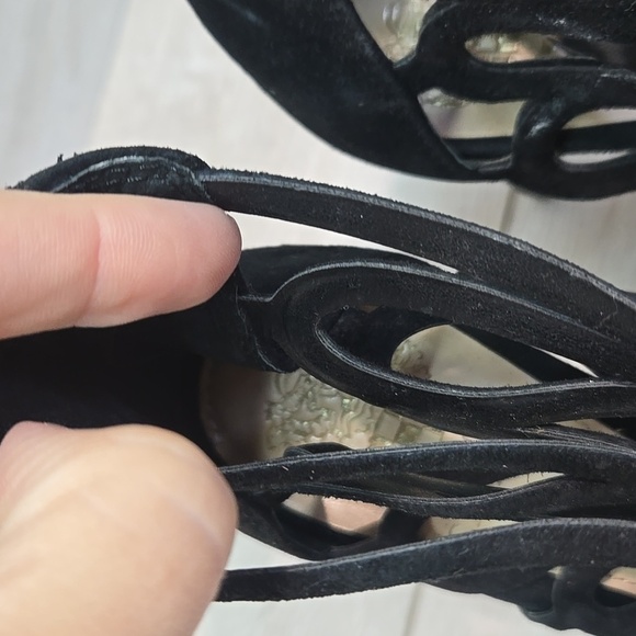Vince Camuto Women Black Suede Strappy Heels Open Pump Toe Shoes Sz 8M - Picture 5 of 12